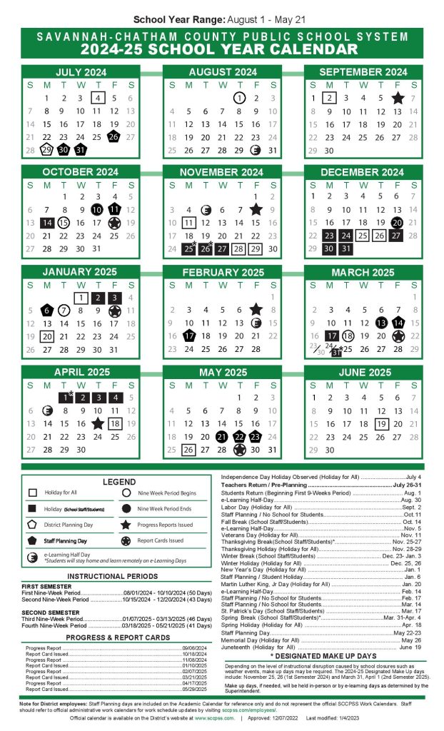 SCCPSS Schools Calendar