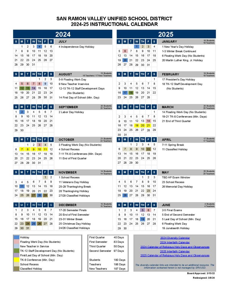 San Ramon Valley Unified School Calendar