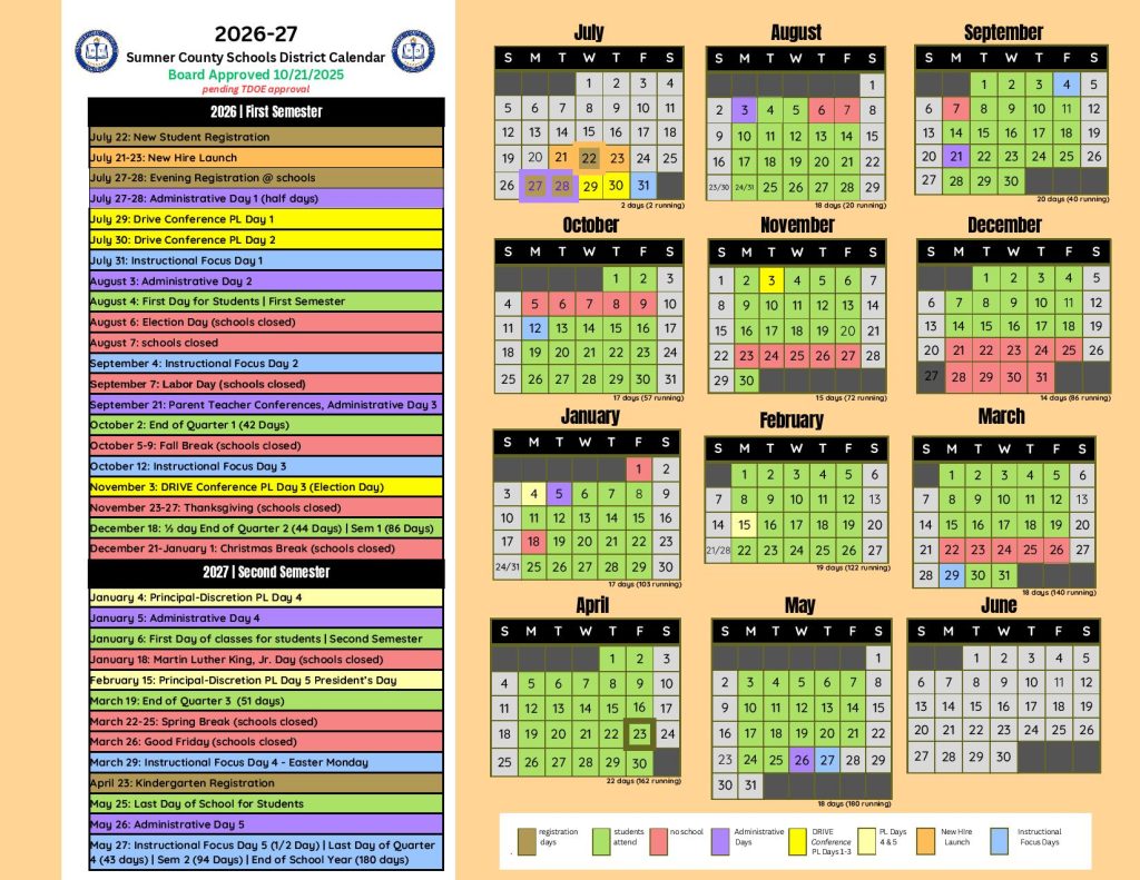 Sumner County Schools Calendar 2026-2027