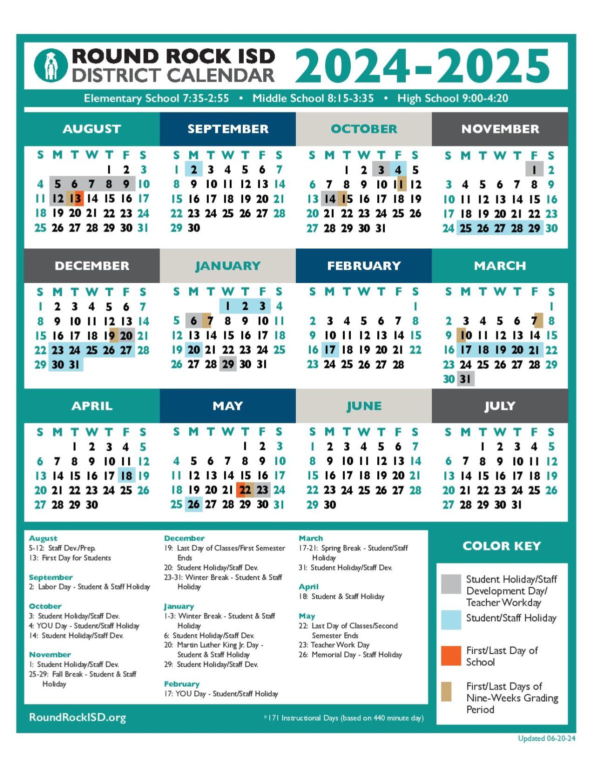 Round Rock ISD Calendar 2024 2025 Academic Holidays