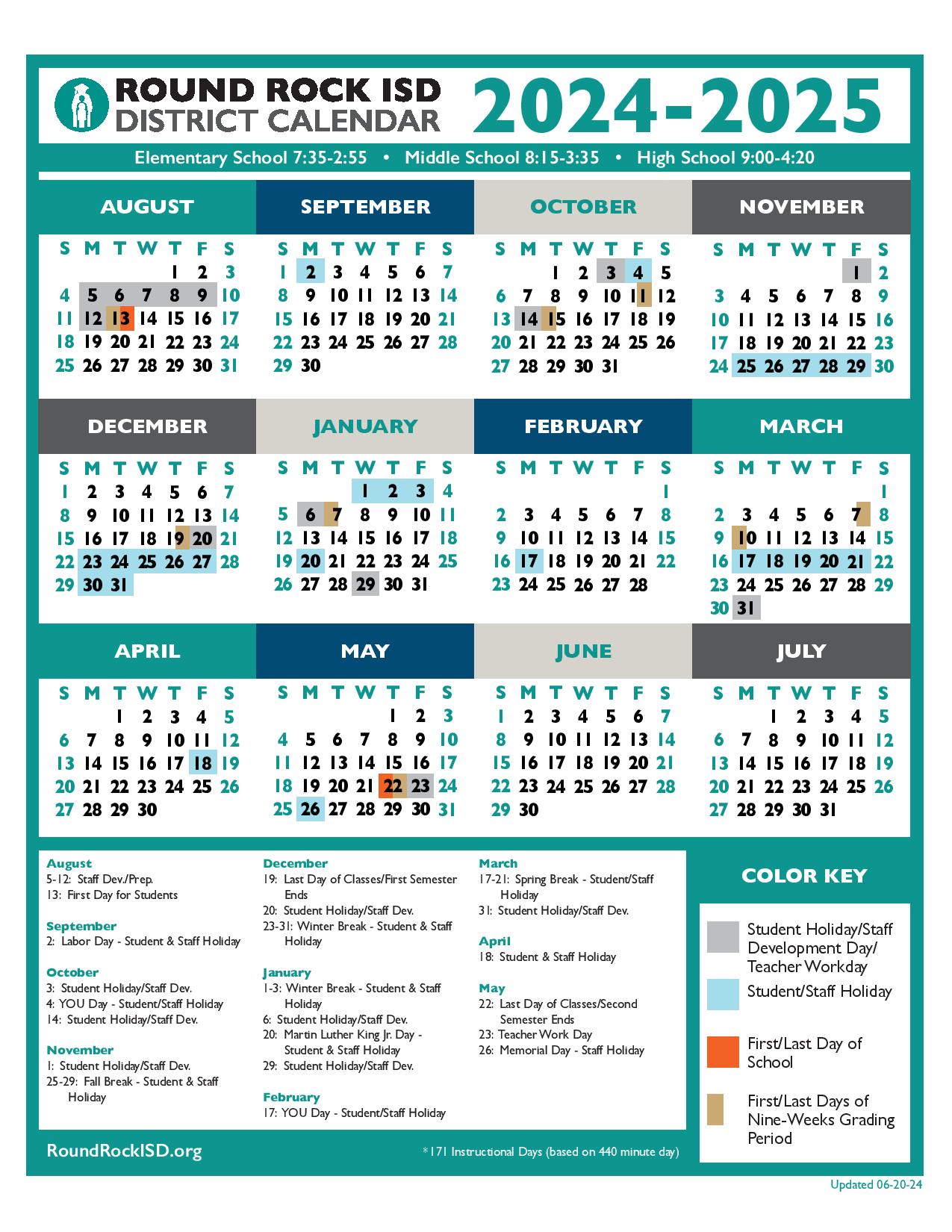 Round Rock ISD Calendar 2024 2025 Academic Holidays