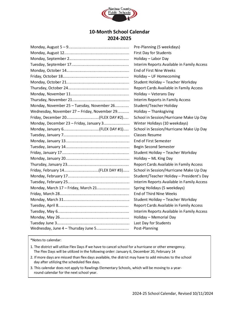 Alachua County Public Schools Calendar