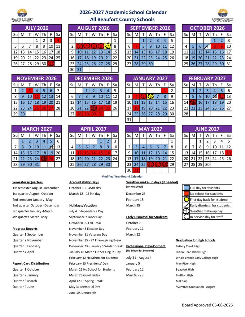 Beaufort County School District Calendar 2026-2027