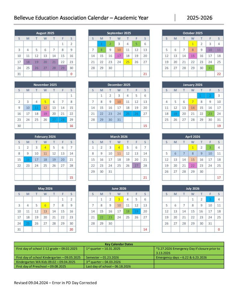 Bellevue School District Calendar 2025