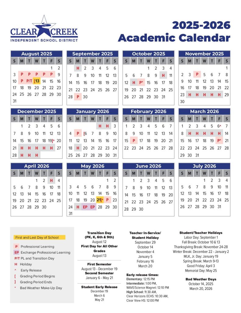 Clear Creek ISD Calendar 2025-2026