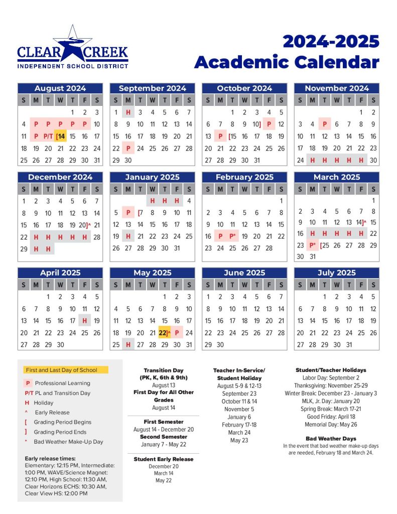 Clear Creek ISD Calendar