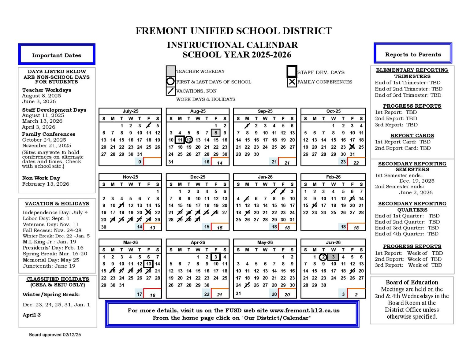 Fremont Unified School District Calendar 20252026 FUSD