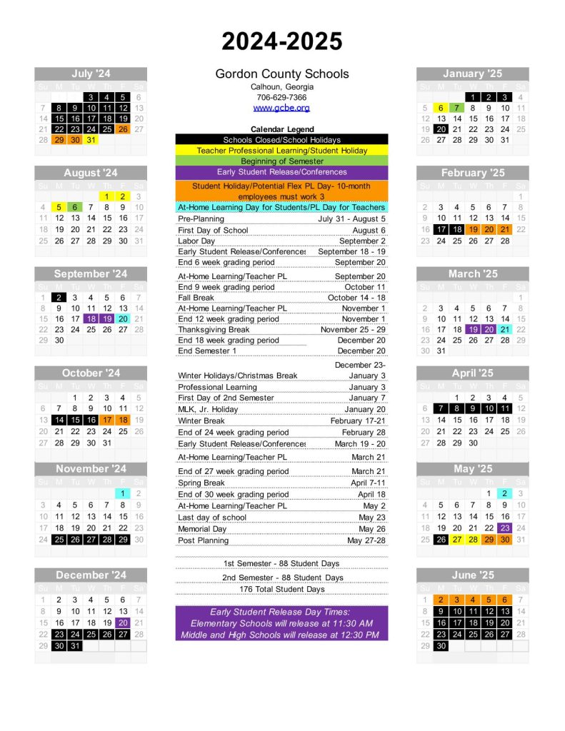 Gordon County School District Calendar