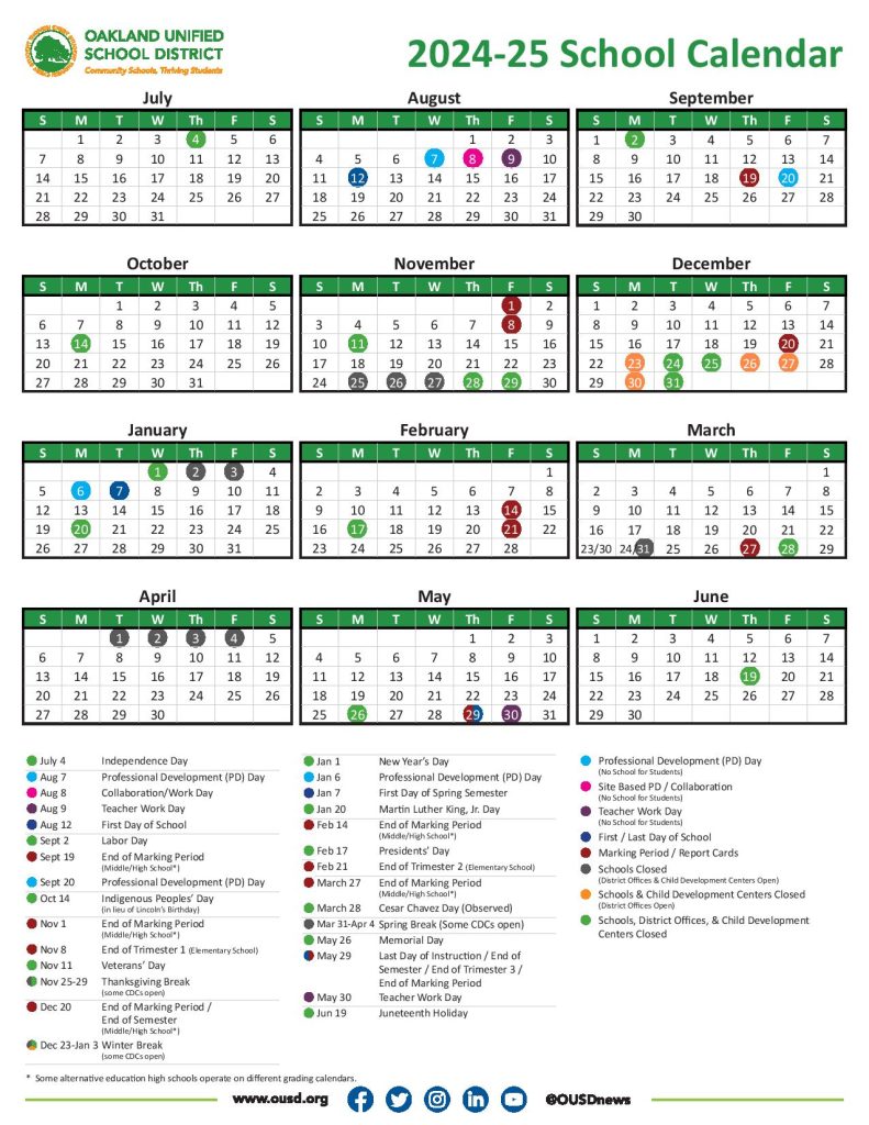 Oakland Unified School District Calendar