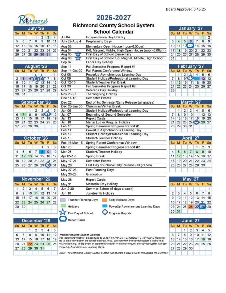 Richmond County Schools Calendar 2026-27
