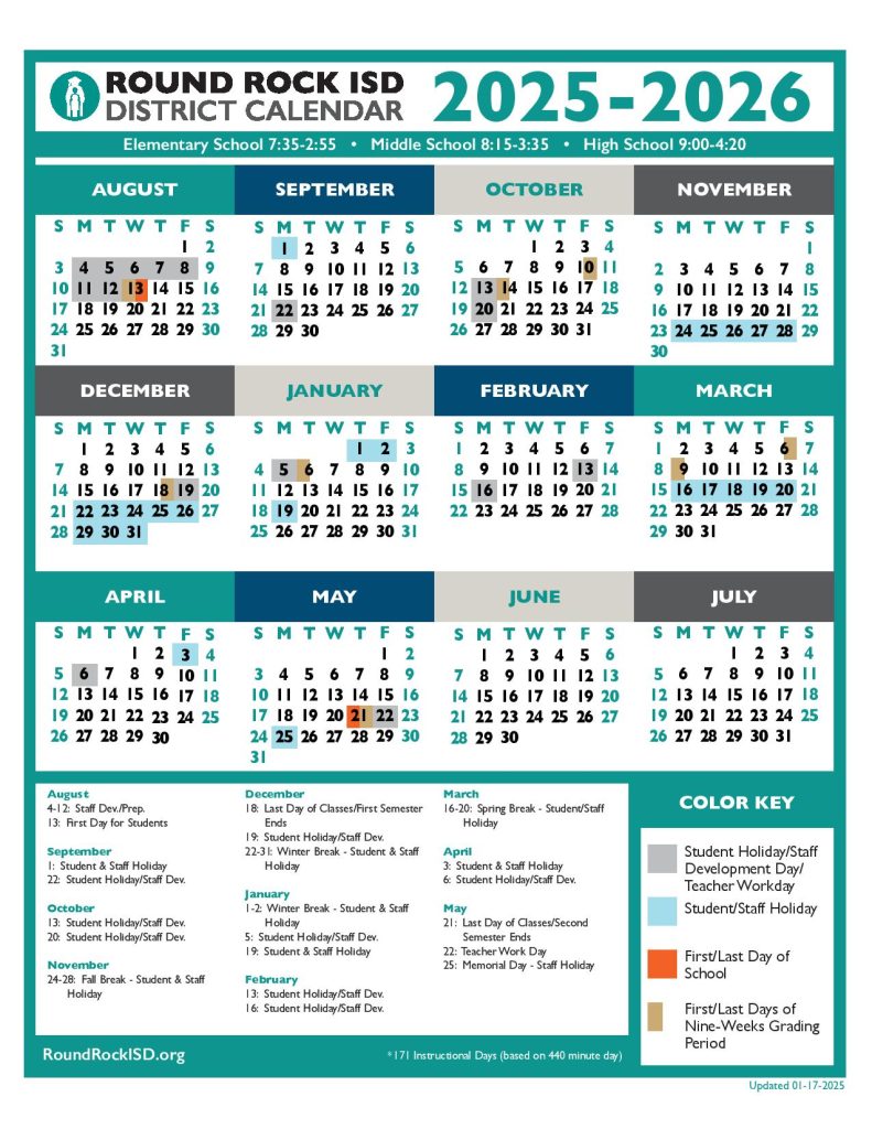 Round Rock ISD Calendar 2025-2026