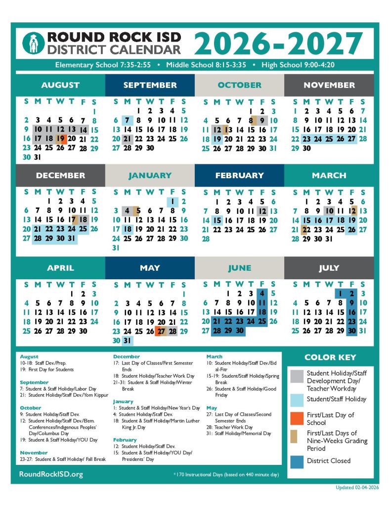 Round Rock ISD Calendar 2026-27