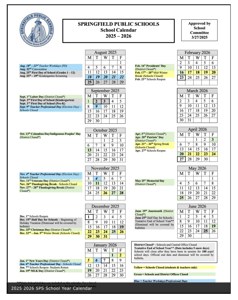 Springfield Public Schools Calendar 2025