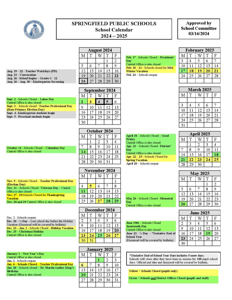 Springfield Public Schools Calendar