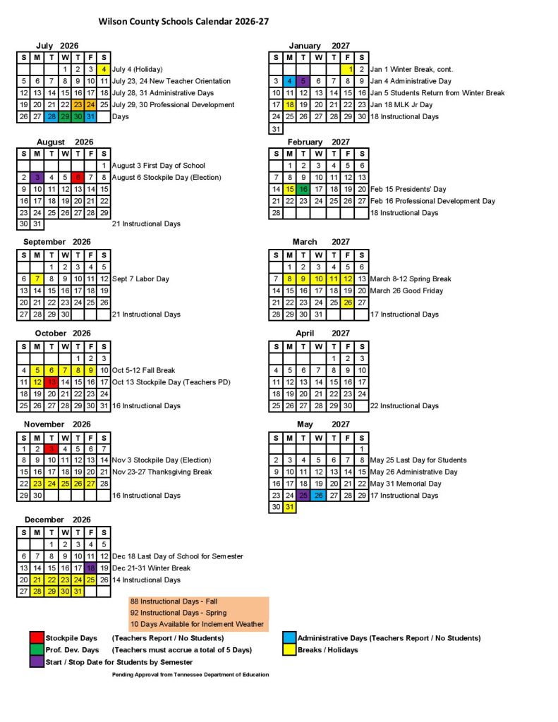 Wilson County Schools Calendar 2026-2027