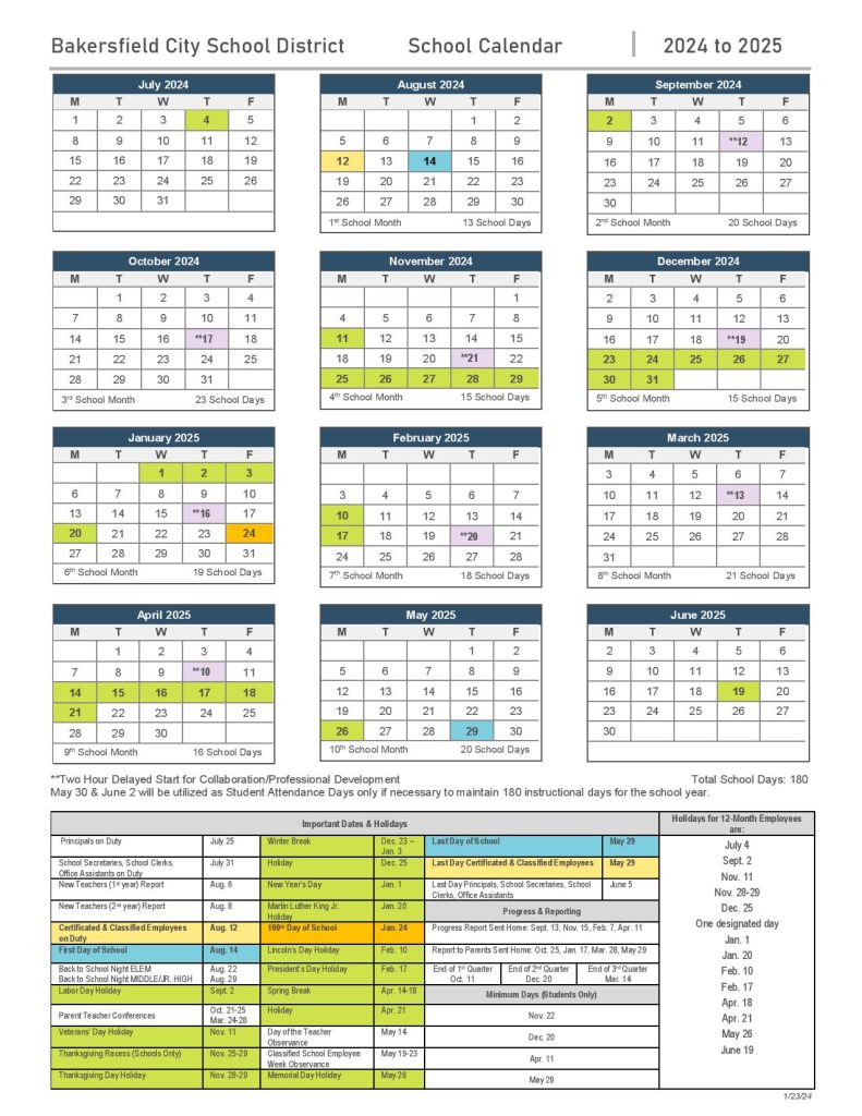 Bakersfield City Schools Calendar