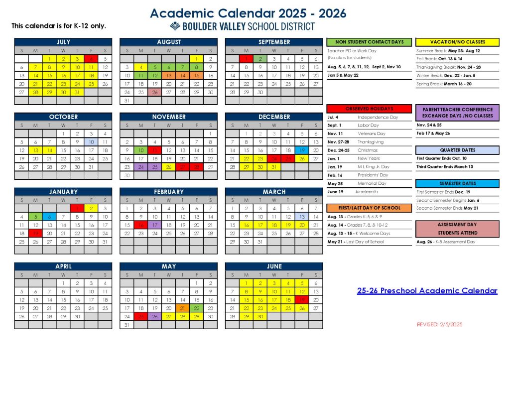 Boulder Valley Schools Calendar 2025