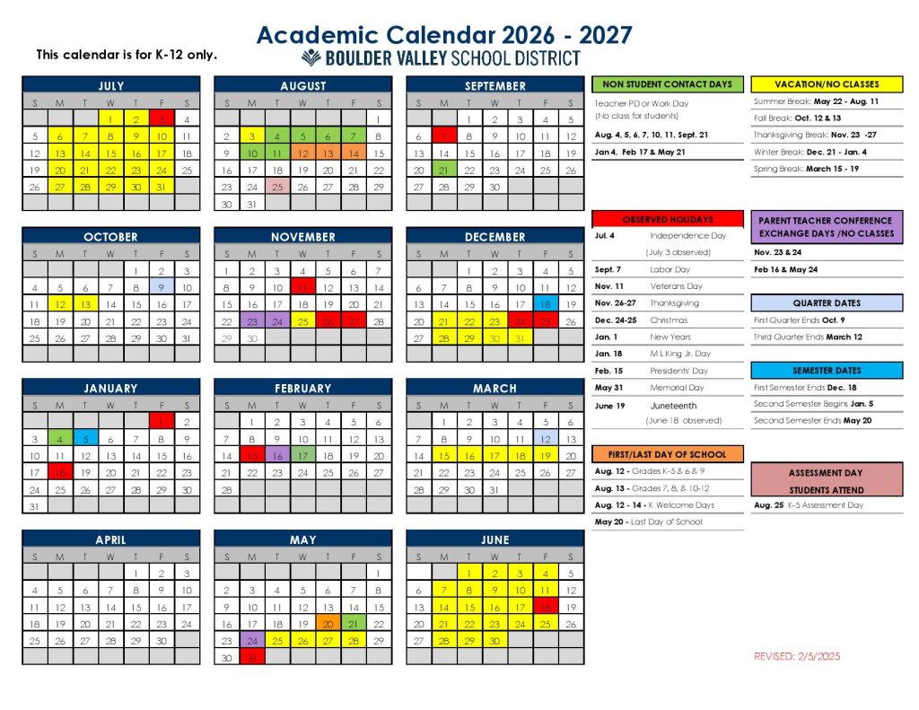 Boulder Valley Schools Calendar 2026-27