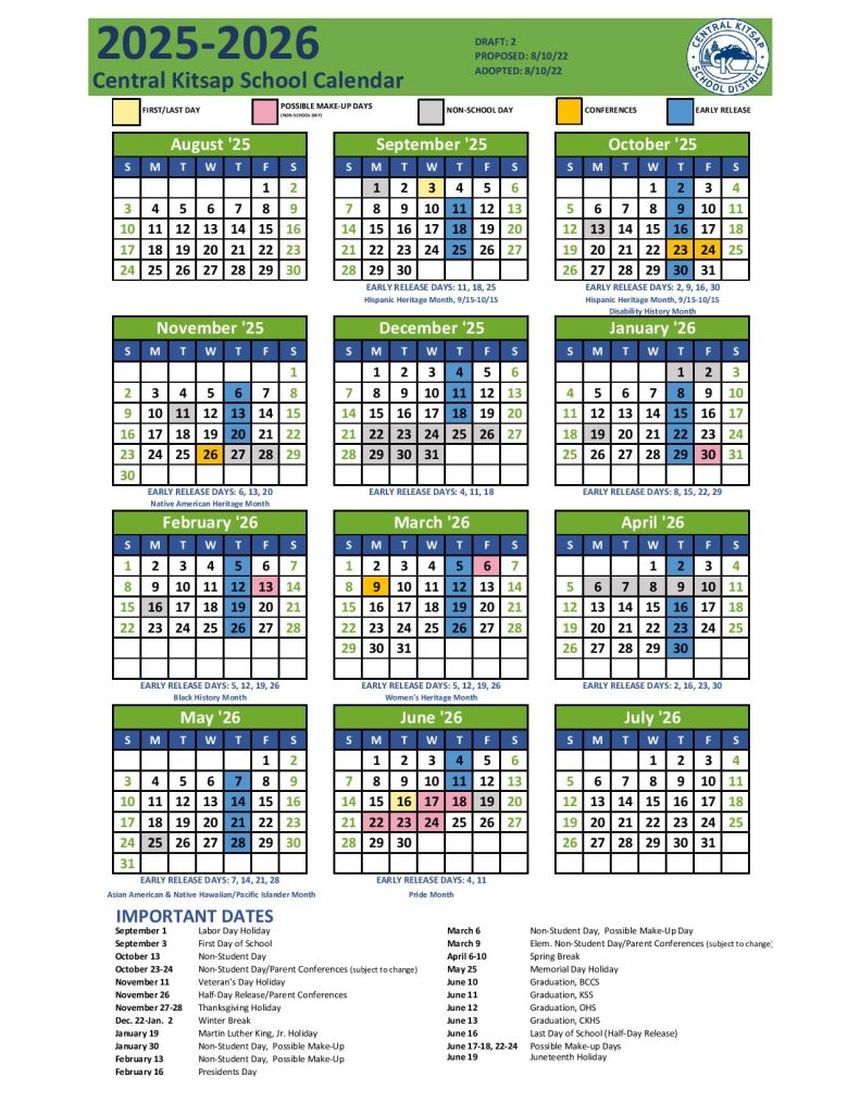 Central Kitsap School District Calendar 2025