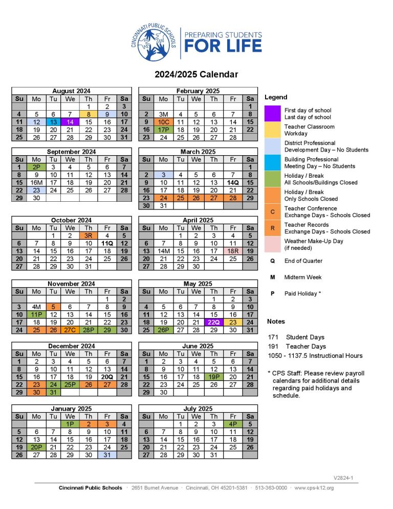 Cincinnati Public Schools Calendar 2025-2026 | Printable