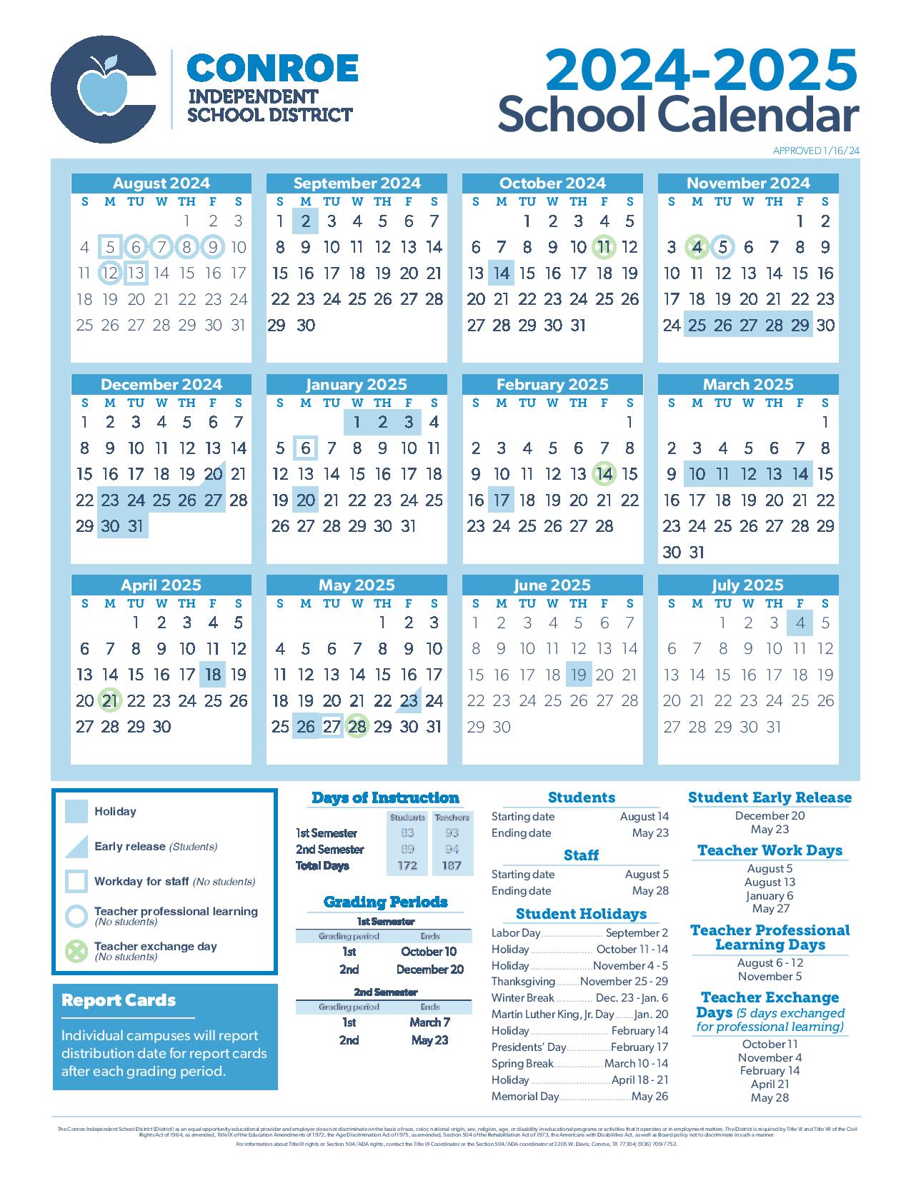 Conroe ISD Calendar 2024-25 | School Calendar PDF