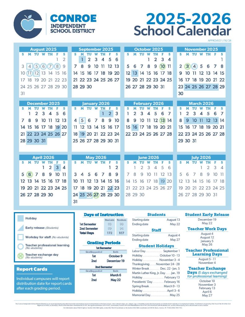Conroe ISD Calendar 2025-2026