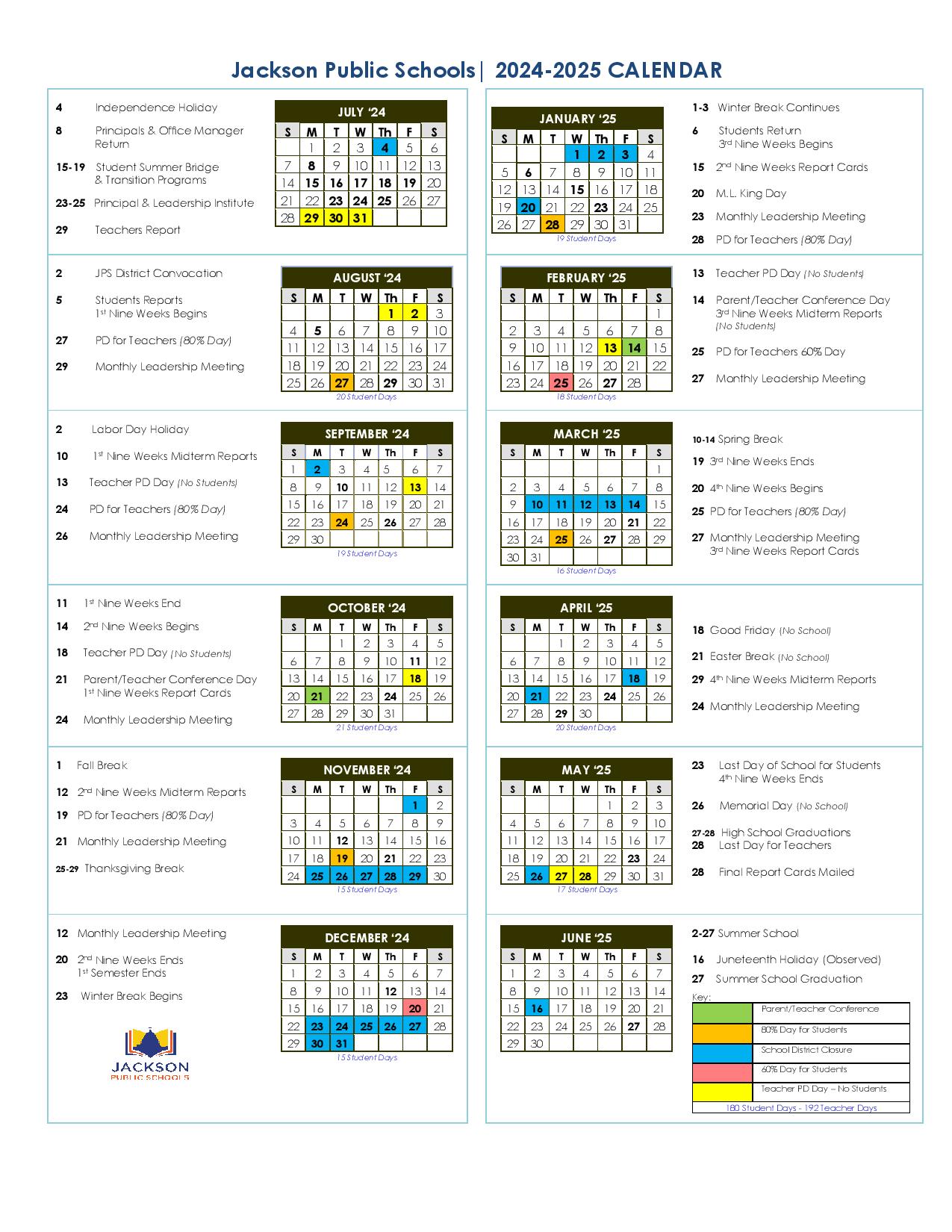 Jackson Public Schools Calendar 20252026 Mississippi