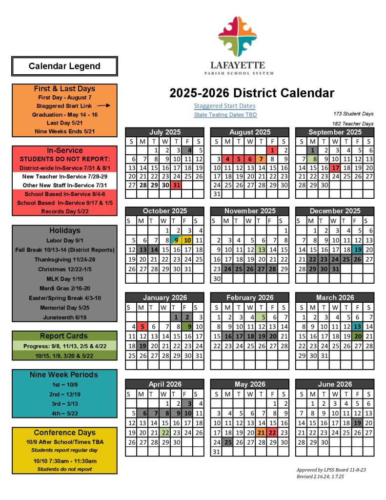 Lafayette Parish School Calendar 2025
