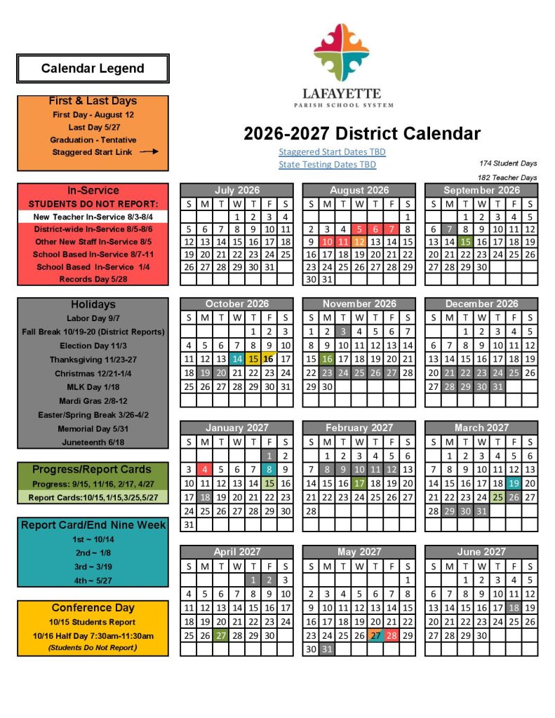Lafayette Parish School Calendar 2026-2027