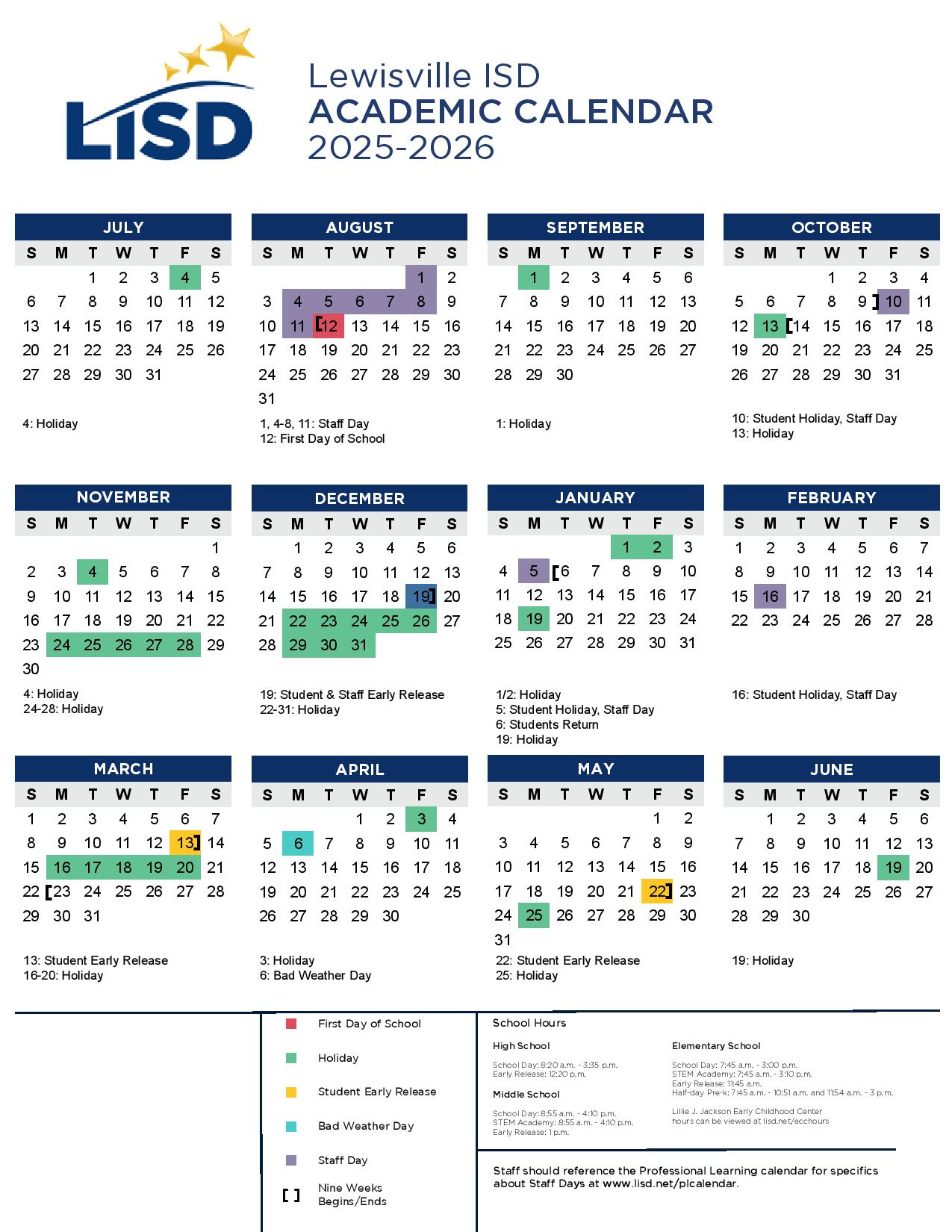 Lewisville ISD Calendar 2025 2026 Download PDF
