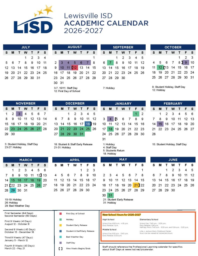 Lewisville ISD Calendar 2026-2027