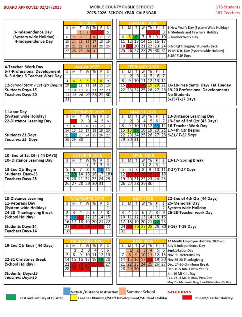 Mobile County Public Schools Calendar 2025-2026