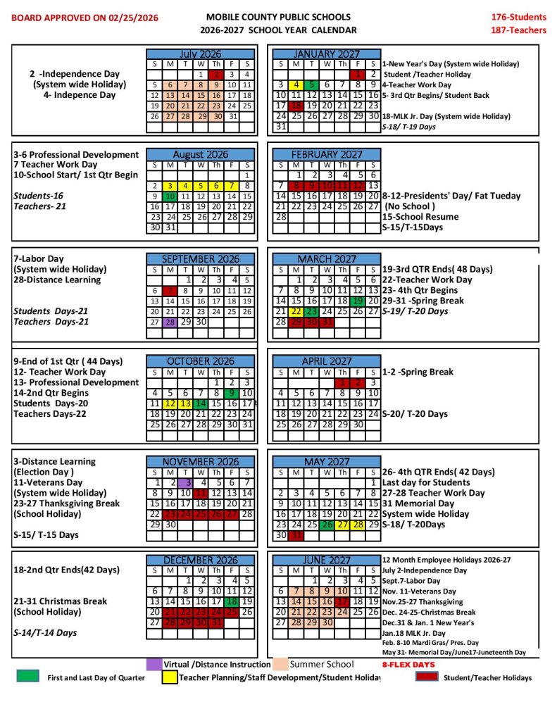 Mobile County Public Schools Calendar 2026-2027