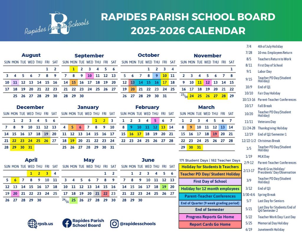 Rapides Parish School Calendar 2025-2026