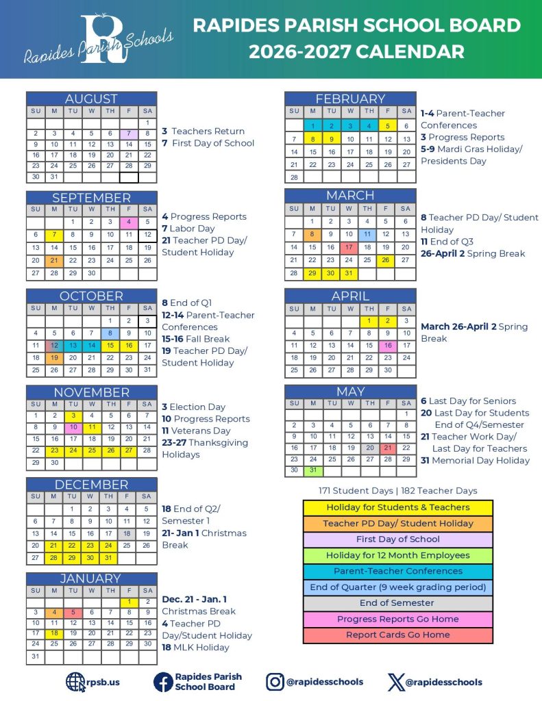 Rapides Parish School Calendar 2026-2027