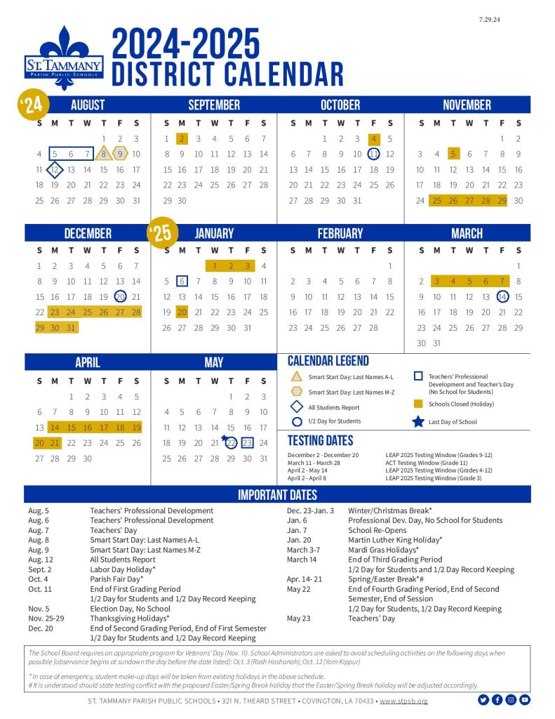 St Tammany Parish Schools Calendar