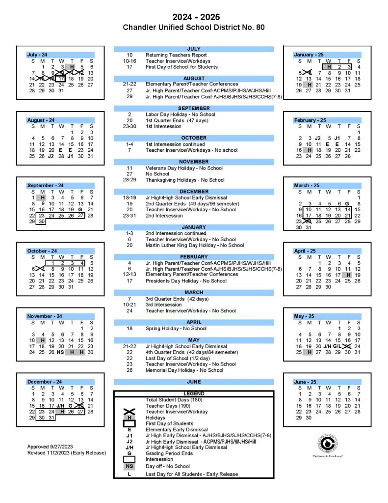 Chandler Unified School District Calendar