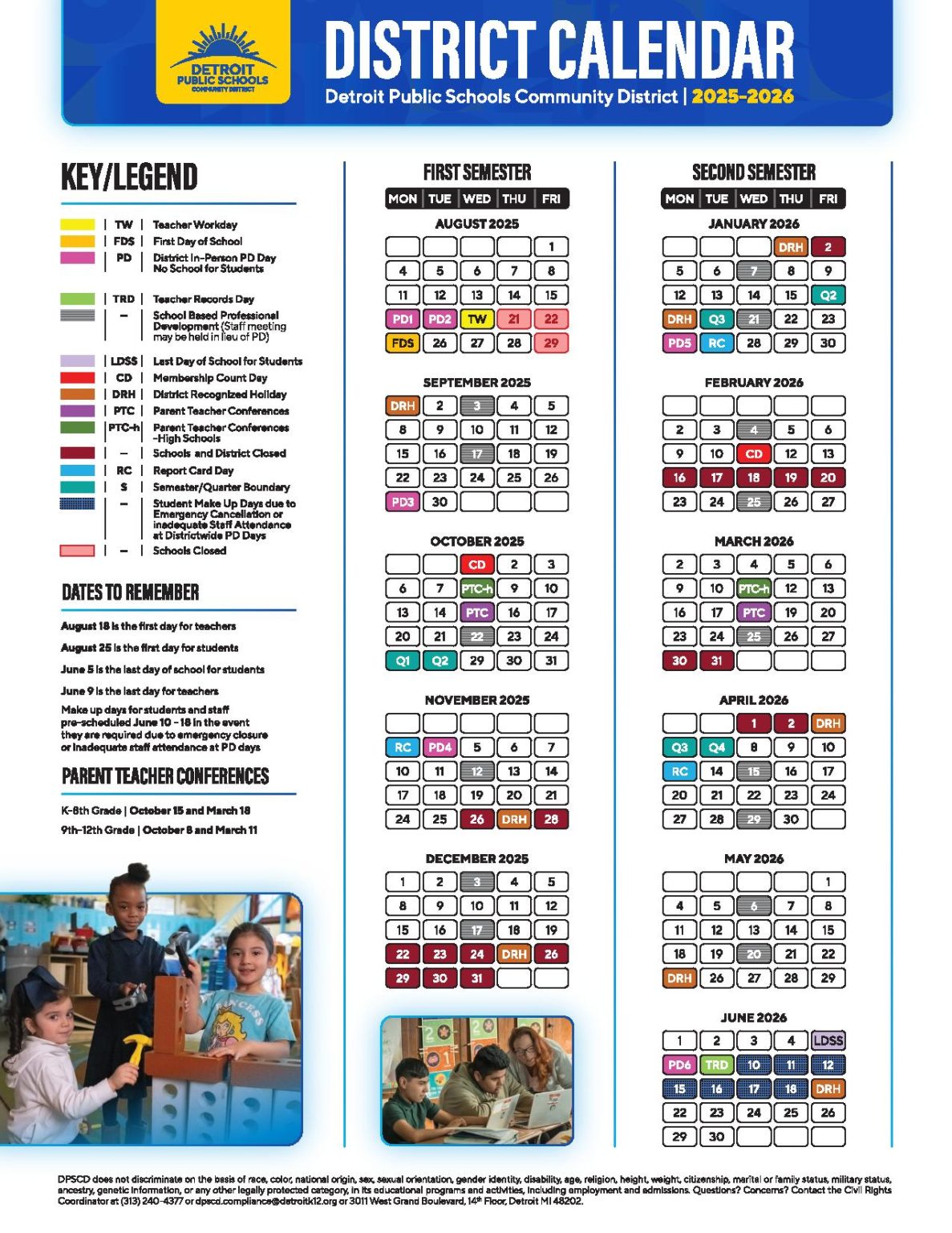 Detroit Public Schools Community District Calendar 2025 2026