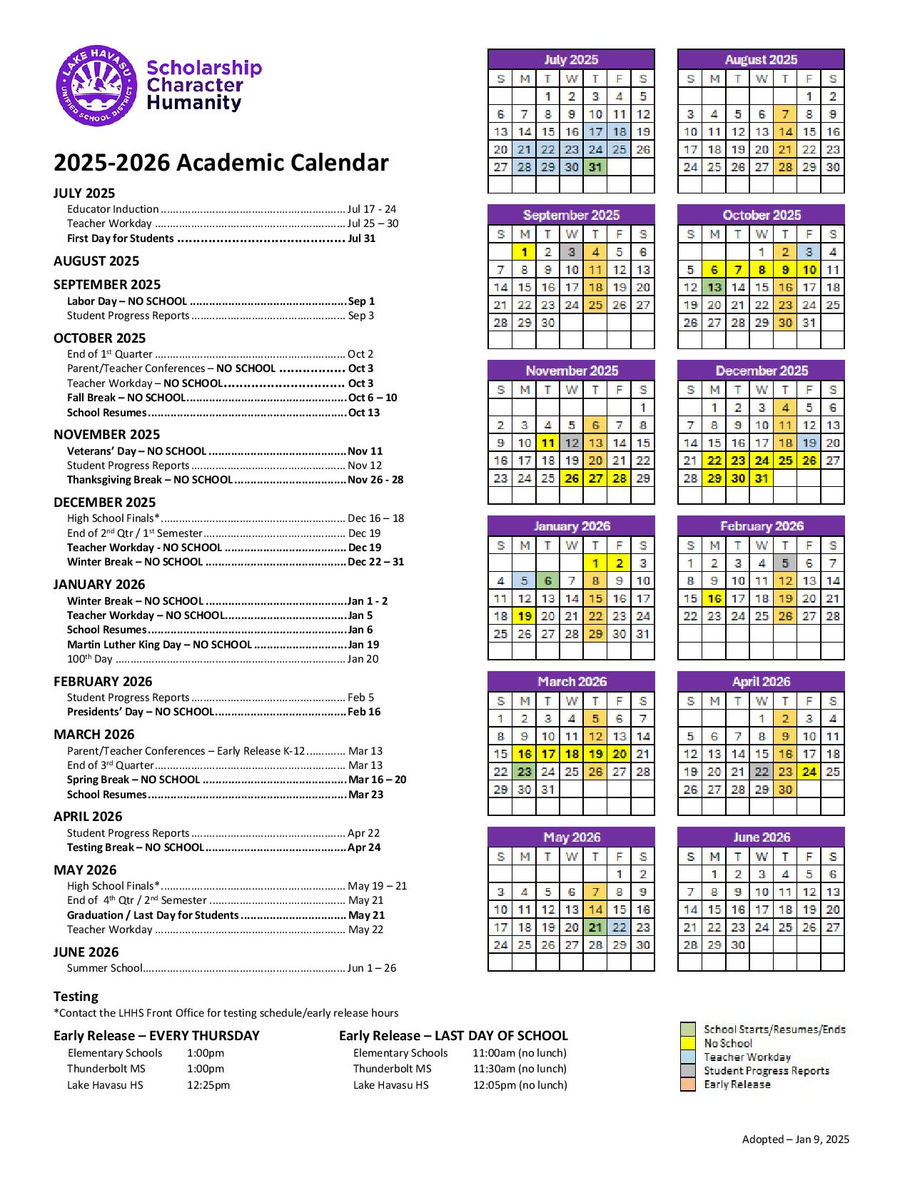 Lake Havasu Unified School District Calendar 20252026