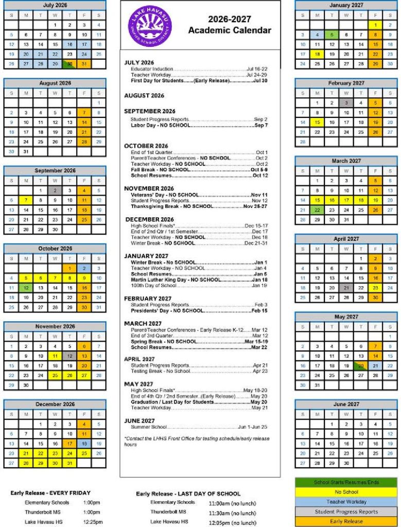 Lake Havasu Unified School District Calendar 2026-2027