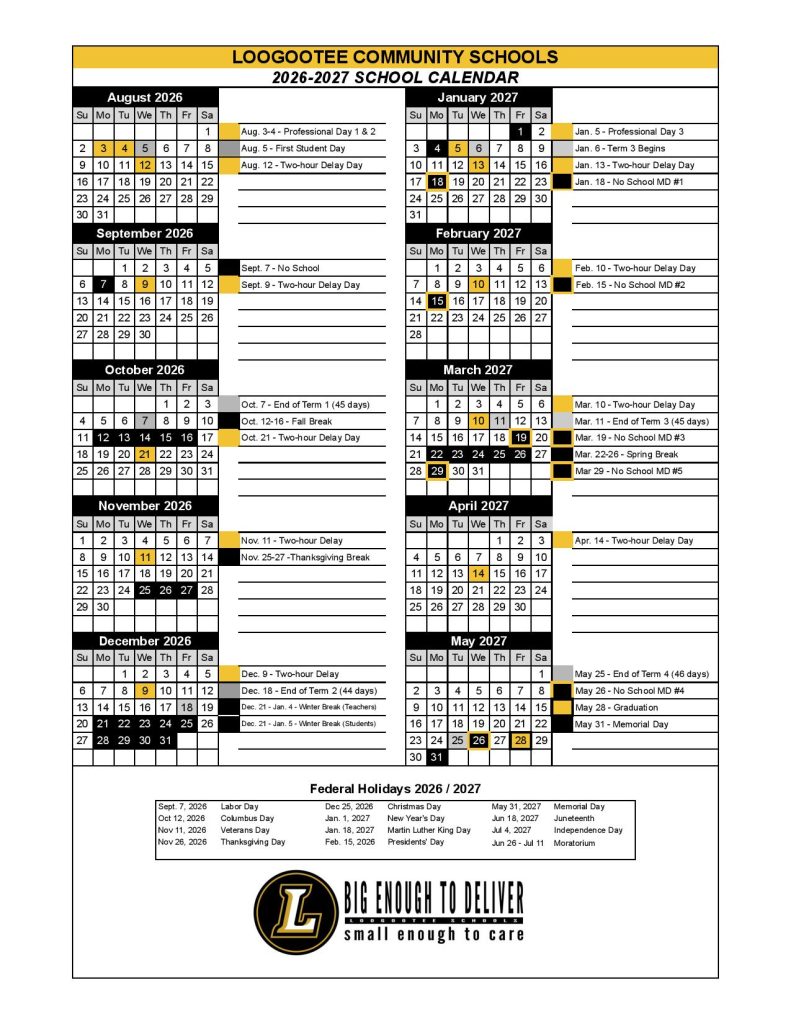Loogootee Community Schools Calendar 2026-2027