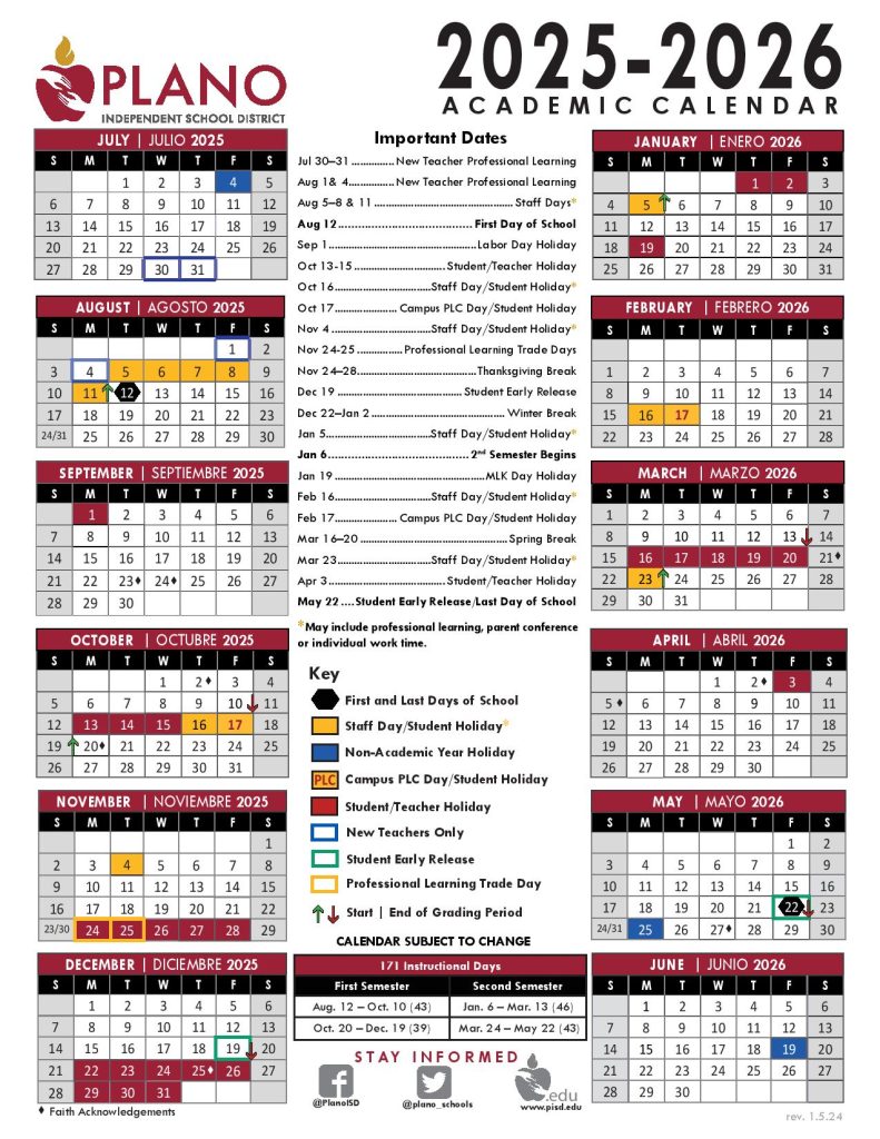 Plano Independent School District Calendar 2025-2026
