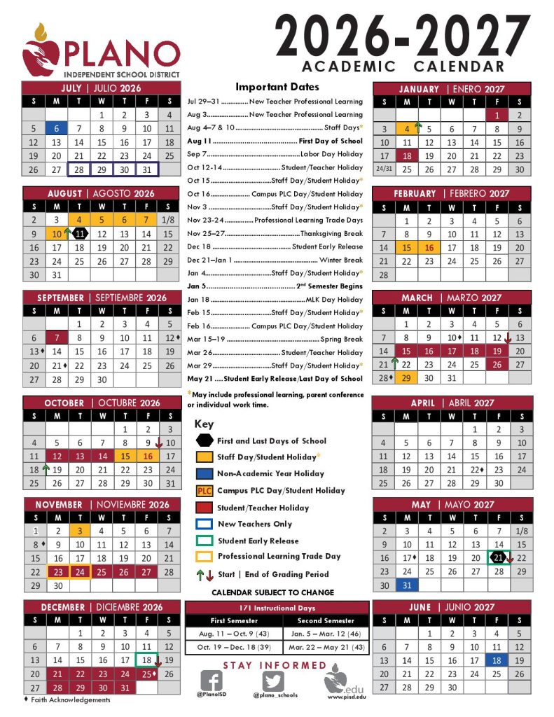 Plano Independent School District Calendar 2026-2027