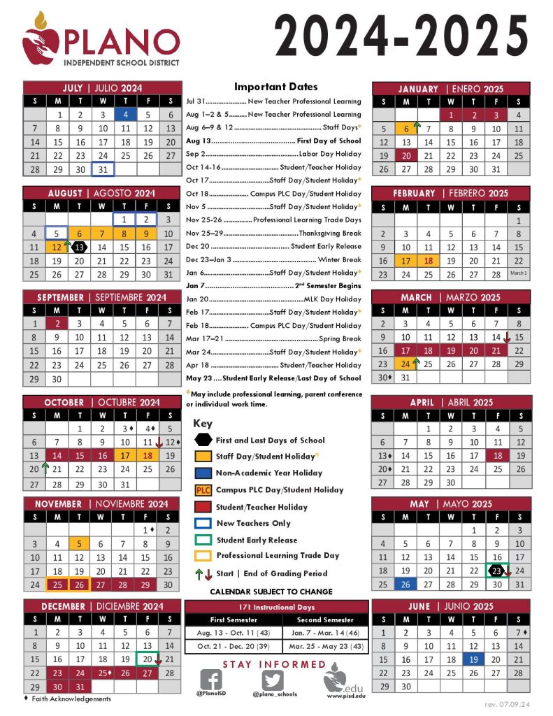 Plano Independent School District Calendar