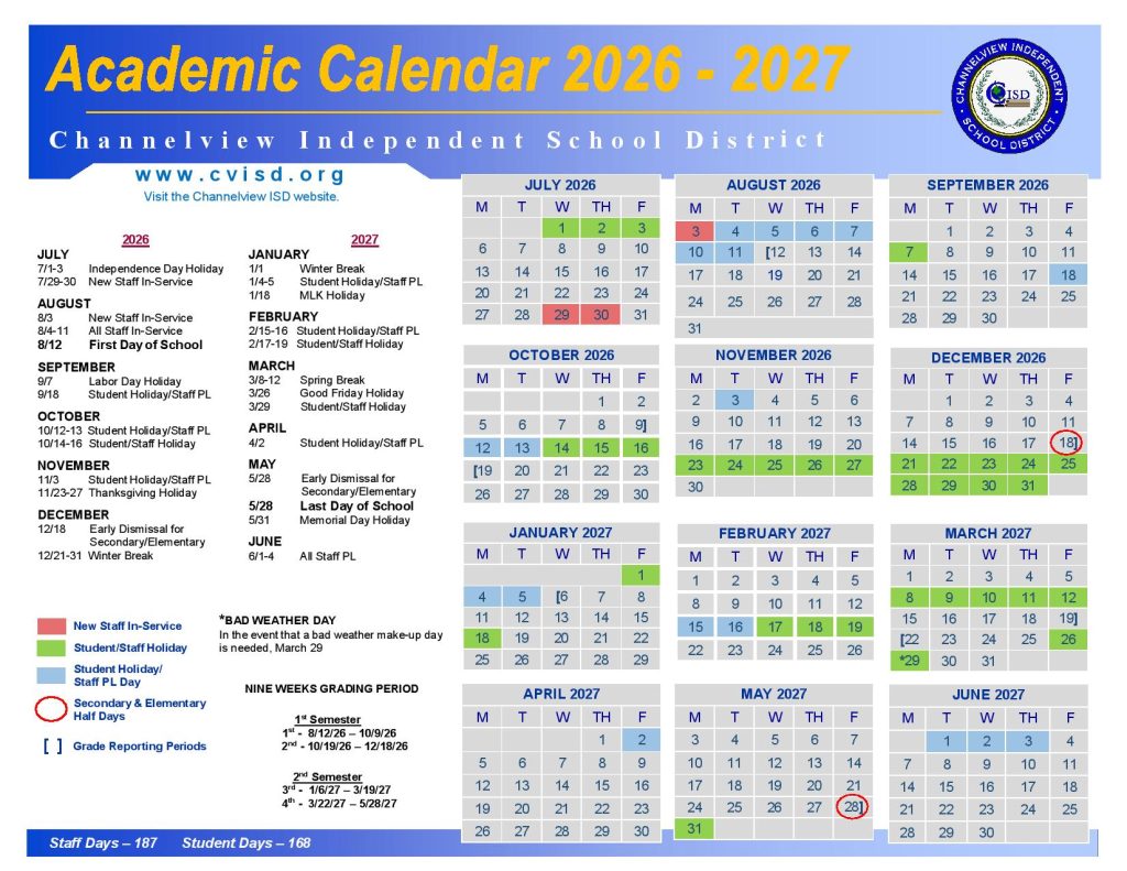 Channelview Independent School District Calendar 2026-2027