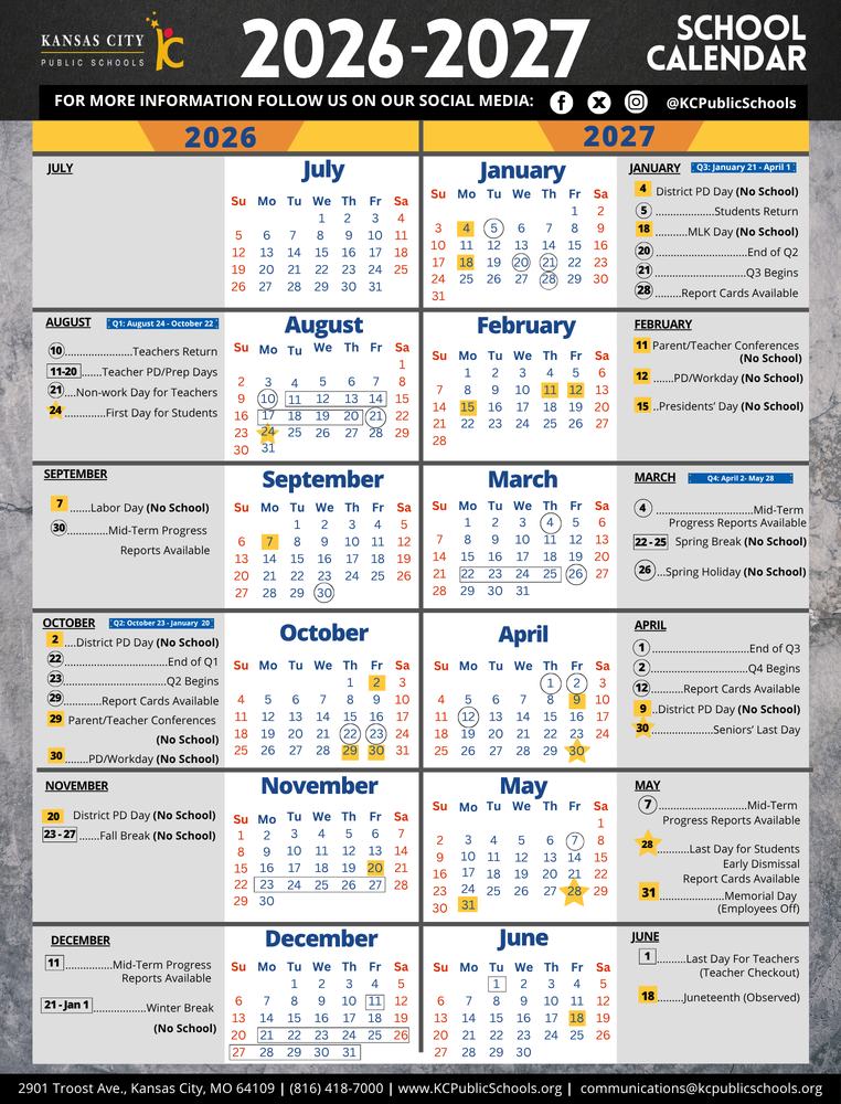Kansas City Public Schools Calendar 2026-2027