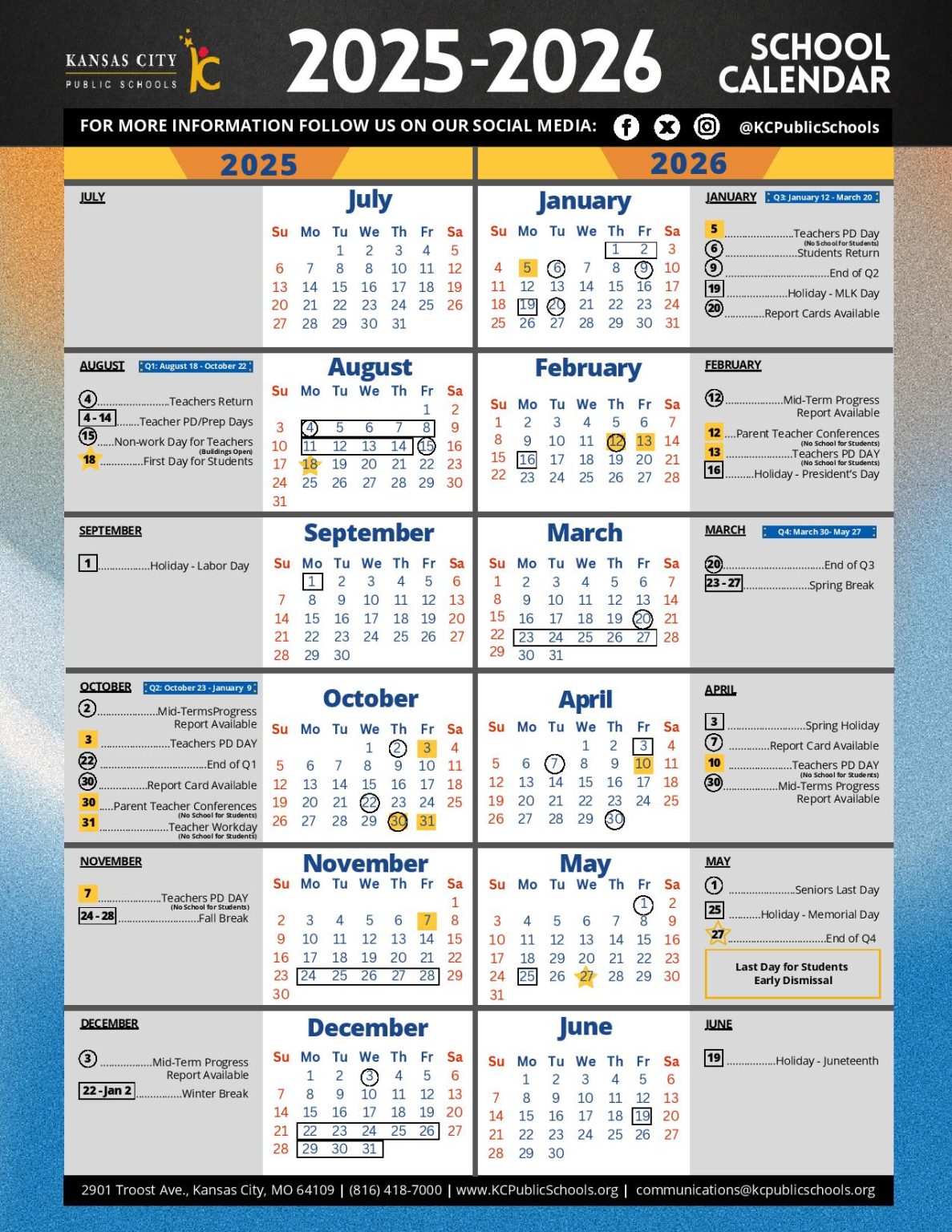 Kansas City Public Schools Calendar 20252026 Holidays