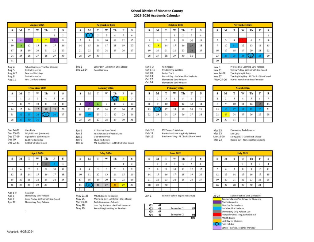 Manatee County School District Calendar