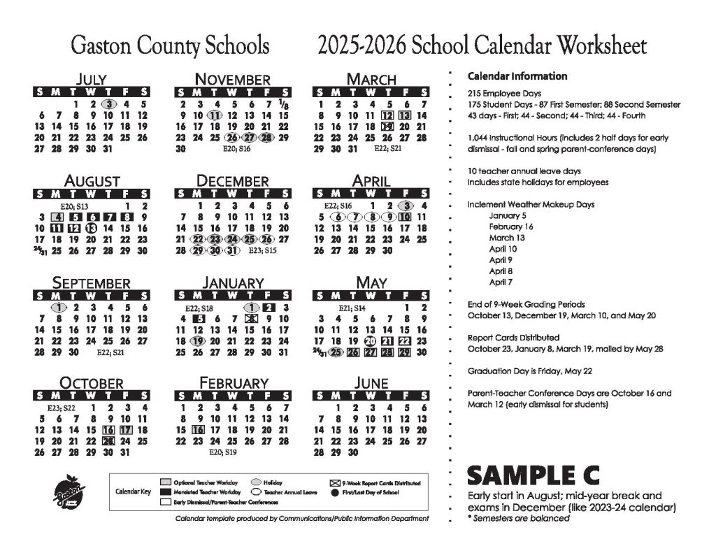 Gaston County Schools Calendar 2025-2026