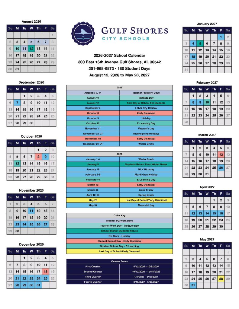 Gulf Shores City Schools Calendar 2026-2027